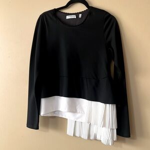 Patrizia Luca Black and White Asymmetrical Long Sleeve Blouse
